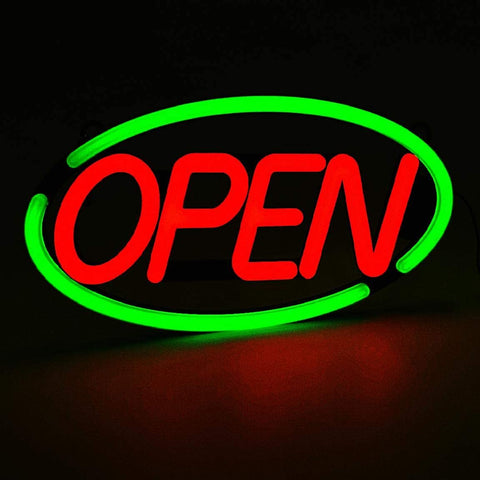 LED Neon Sign 24'' X 12'' New Ultra Bright Oval LED Neon Sign - Open - Remote Controlled (Green/Red, 24'' x 12'')