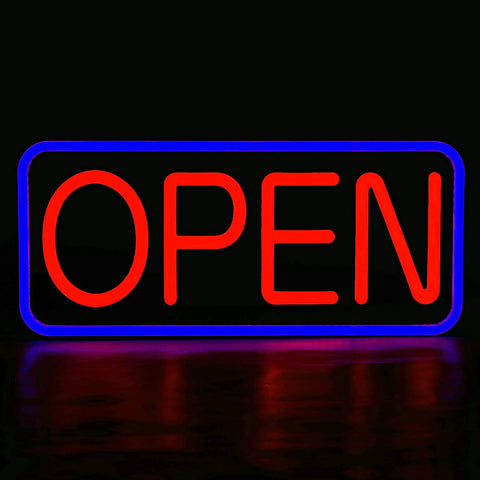 LED Neon Sign 21'' X 10'' New Ultra Bright LED Neon Sign - Open - Remote Controlled (Blue/Red) JL-3D2S-92XI