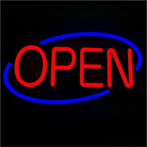 LED Neon Sign 22.5'' X 11'' New Ultra Bright Oval LED Neon Sign - Open - Remote Controlled (Blue/Red) DE-IOB4-63YE