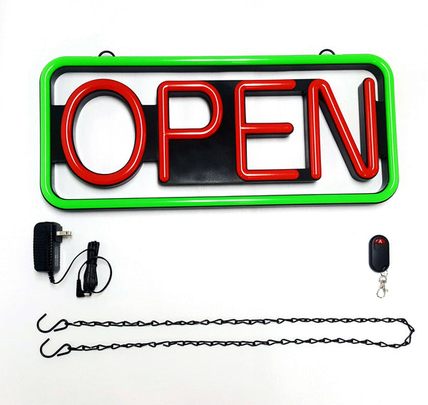 LED Neon Sign 21'' X 10'' New Ultra Bright LED Neon Sign - Open - Remote Controlled (Green/Red) RD-Y28V-2D7U